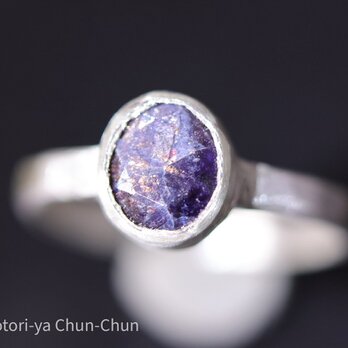 【星空シリーズ】ハビブの特注オーバルカット　アイオライトサンストーン・シルバーリング【星地図】