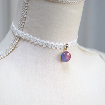 【受注製作】レジンアート　ラウンドモチーフとタティングレースとサテンリボンのチョーカー〈あけぼの〉