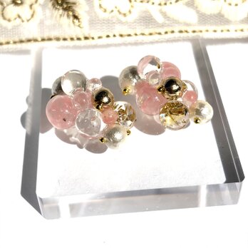 透花 -さくら泡-｜桜ピンクとゴールドの大人可愛いレジンピアス