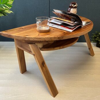 【送料無料】 ローテーブル 半円 収納付き90cm 40cm 杉 折り畳み脚