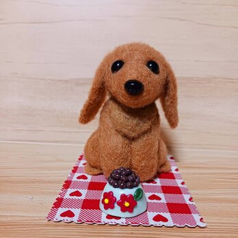 ハンドメイド 羊毛フェルト ダックスフント 子犬 ミニチュア ドッグフード