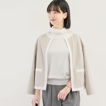 これだけで整う｜大人の上質ポンチ バイカラー カーディガンジャケット｜薄ベージュ｜洗える｜CORALIE-2JK-BE