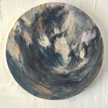 絵画 『空』 油彩 原画 直径30cm 丸形キャンバス N