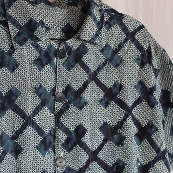 藍染シルク絞りリメイク　アロハシャツ