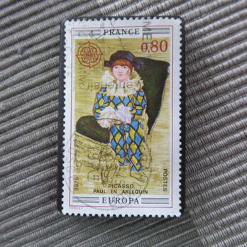 アップサイクル　フランス1975年　美術切手ブローチ10874