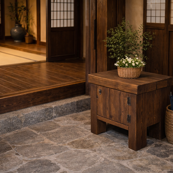 無垢材ミニベンチ兼宅配ボックス｜玄関収納・置き配・花台にも使える木製家具