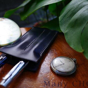 革の宝石ルガトー・2本差しペンケース（紺）