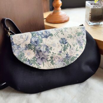 黒グログラン*コットンリネン*フラップショルダーバッグ