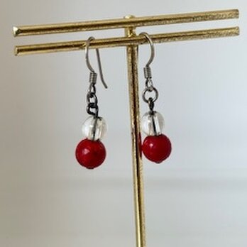 ３月誕生石！【フックピアス】テーブルサンゴ・水晶（クォーツ）・シルバー♪