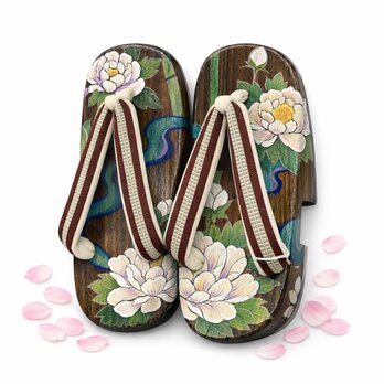 M 日本桐 背の高くなる下駄 牡丹 茶 反小町のコピー