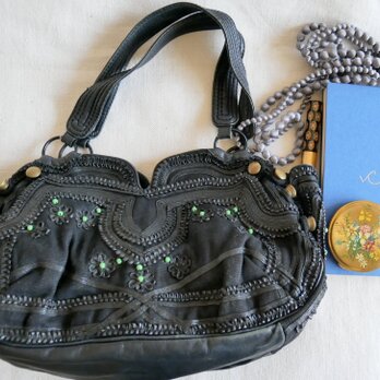 【Jamin Puech Paris】黒レザー製コード&ボタン飾り ショルダー＆ハンドバッグ