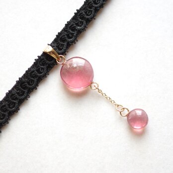 【受注製作】レジンアート　ラウンドモチーフとタティングレースとベルベットリボンのチョーカー〈欲望〉