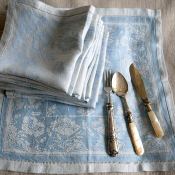 ヴィンテージ リネンクロス フラックスの花の織柄 12枚セット