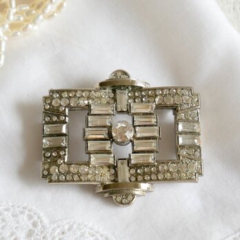 アールデコスタイル ラインストーン飾り スクエア型ブローチ