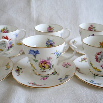 英国製【Royal Kingston ENGLAND】 フローラル柄 カップ＆ソーサー 6客セット