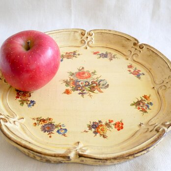 イタリア製 バロック風フローラルの絵柄 木製トレイ