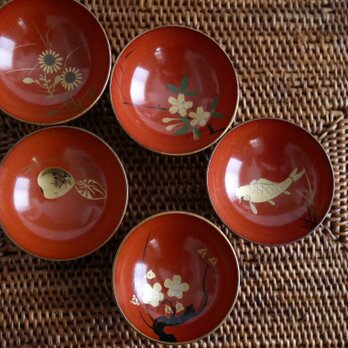 漆器　日本のアンティーク　 盃（さかずき）5個一式