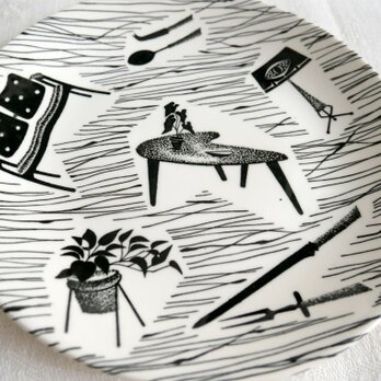 英国製【 Homemaker】1950’ｓ家具の絵柄 中皿 2枚セット