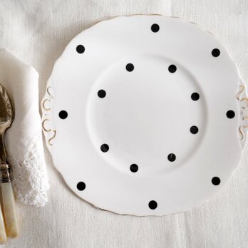 英国製【 Royal Vale 】白に黒 ポルカドット 大皿 サービングプレート