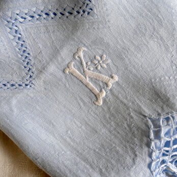 イタリア製ヴィンテージ フリンジタオル モノグラム刺繍【K】
