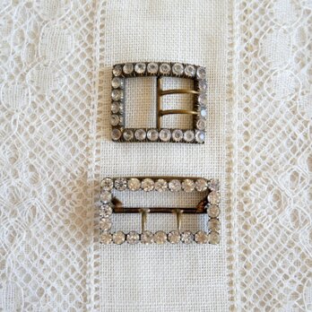 イギリス ヴィクトリアン ラインストーン飾りバックル 2個セット