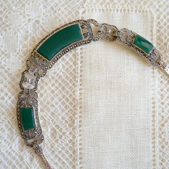 SILVER 925 グリーンの石とマーカサイト飾り ネックレス