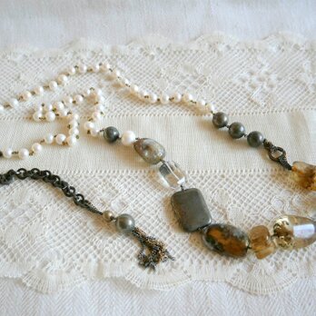 イタリア・ミラノ【PELLINI】淡水パール、パイライト、レジン ネックレス