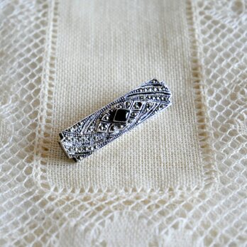 シルバー925 オニキス＆マーカサイト バー型ブローチ