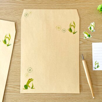 カエルの茶封筒 角5封筒〈10枚入〉クラフト封筒 事務封筒 手紙 郵送 梱包資材 蛙 動物 かわいい おしゃれ