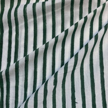 インド ブロックプリント生地 [50cm単位切売] サンガネリ ストライプ グリーン ボーダー 縞柄 緑 IF0483