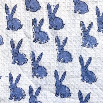 インド ブロックプリント生地 [50cm切売り] サンガネリ ワッフル生地 ラビット ブルー うさぎ 兎 IF0487
