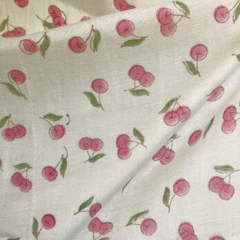 インド ブロックプリント生地 [50cm単位] サンガネリ ダブルガーゼ チェリー さくらんぼ IF0485