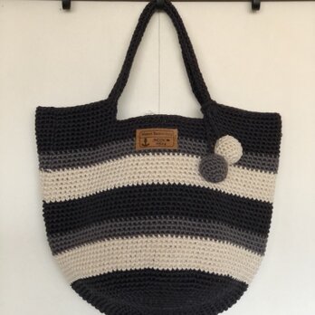 ニットボールが可愛い❣️コットン100%ボーダーシンプルBag③
