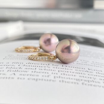 ローズシルバー 大粒 淡水パールのフープピアス 12mm エジソンパール　ウェディング　式