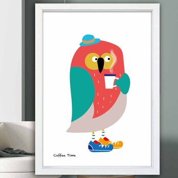コーヒータイム　鳥　送料無料 　イイネたのしいポスター　イラスト　ポスター　アートポスター　アート/sei検索新着順　2794