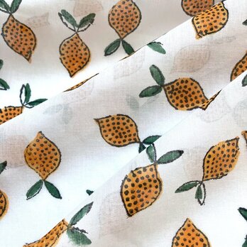 インド ブロックプリント生地 [50cm単位切り売り] レモン ファブリック れもん 檸檬 IF0196