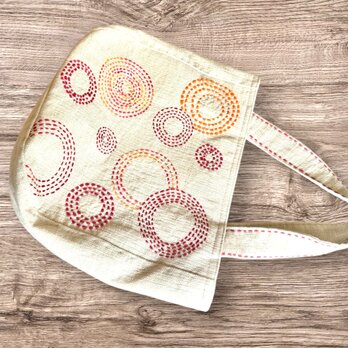 リネン　サークルさしこ　ラウンドトートバッグ