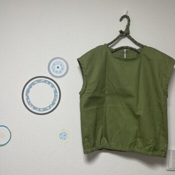 迷わない重ね服　フレンチスリーブベスト　リネン　グラスグリーン