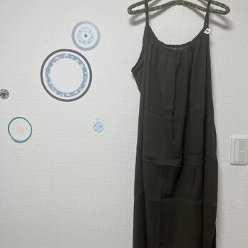 ギャザーキャミワンピース　コットン　播州織　楊柳シフォン　オリーブ