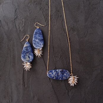 【K14gf】Sodalite × Coated Labradorite Earrings／ソーダライト×ラブラドライト ピアス