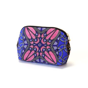 アフリカ布のラウンドポーチ（アラベスク）化粧ポーチ ギフト プレゼント 贈り物