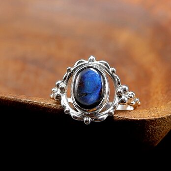 スペクトロライトのデザインリング　12.5号　～ブルーフラッシュ～　天然石アクセサリー　一点物　指輪　一点物