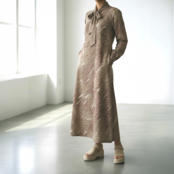 ボウタイ　ワンピース【送料込み】着物リメイク　ブラウン