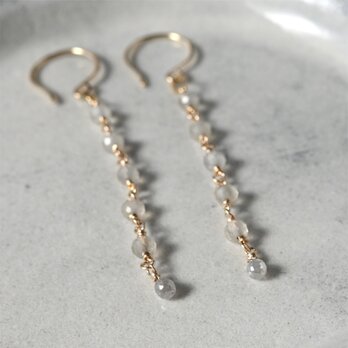 ナチュラルダイヤモンドとグレームーンストーンのピアス・イヤリング変更可・14kgf