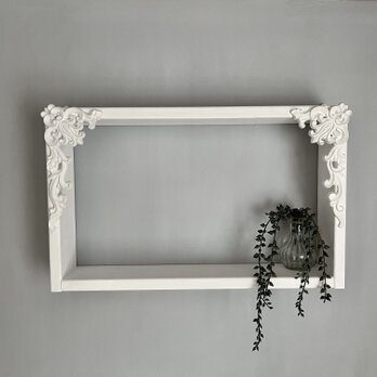 アンティーク ヨーロピアン調 額縁 シェルフ BOX 飾り棚 木製 壁面収納 ピュアホワイト