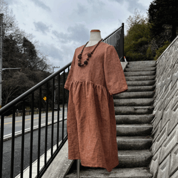 播州織 柿渋染めワンピース26007