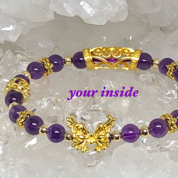 アメジスト 天然石 メタルパーツ 蝶々ブレスレット
