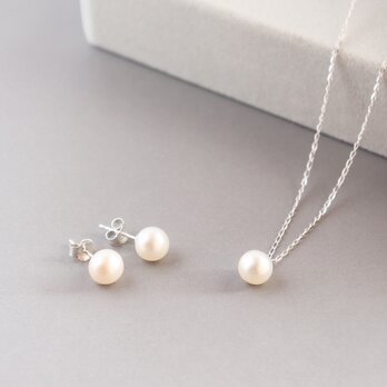 淡水パールの1粒ネックレス＆ピアスセット【Silver925】