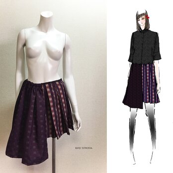 【1点もの・デザイン画付き】尾州織りジャガード生地アシメトリースカート（KOJI TOYODA）