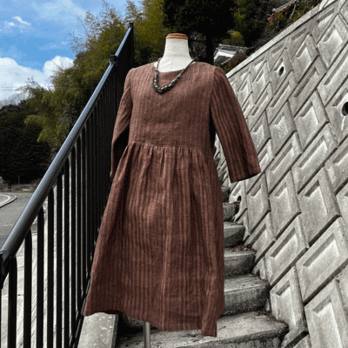 播州織 柿渋染めワンピース26006